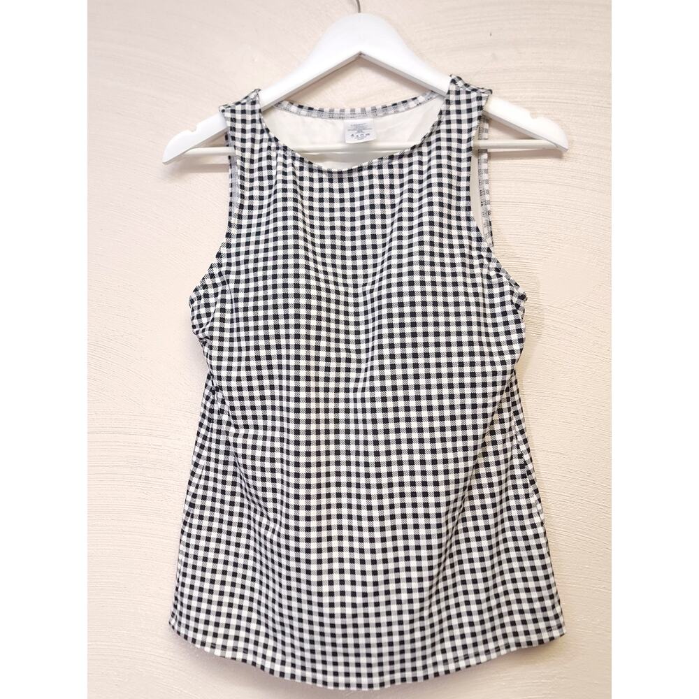 Lands End Swim Size 10 Tank Top Gingham Black White Shirt Built In Bra Womens